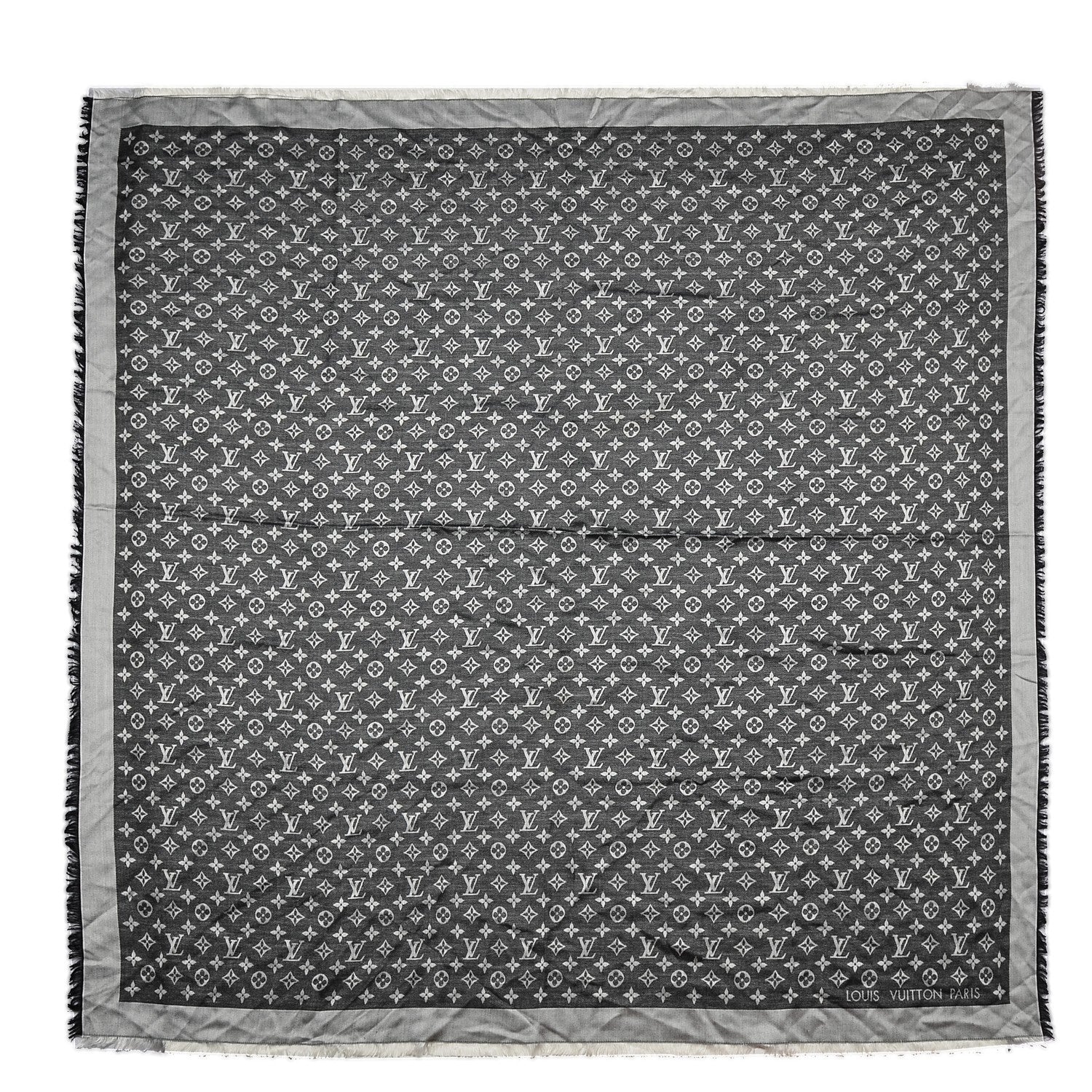 Louis Vuitton Wool Silk Monogram Denim Shawl Black 1 of 6