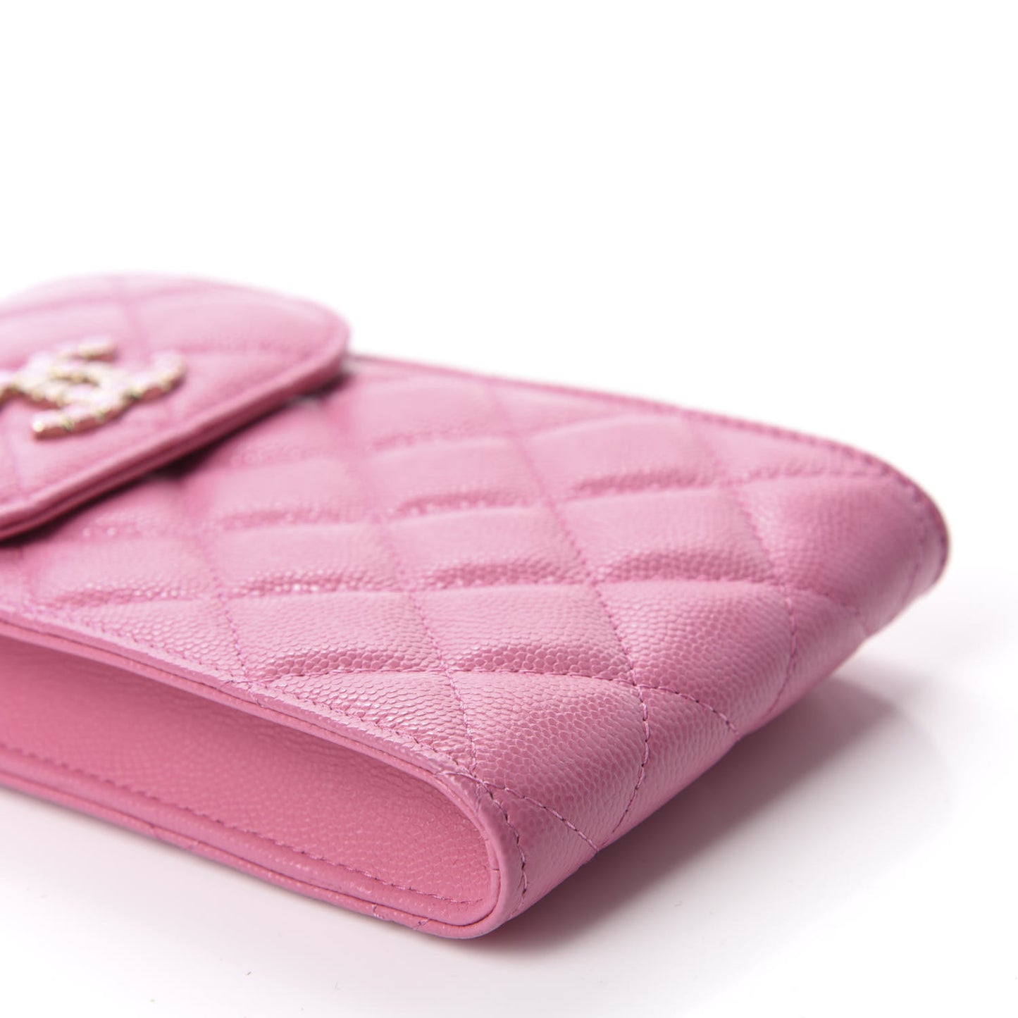 Caviar Quilted Crystal CC Airpods Pro and Phone Case With Chain Pink