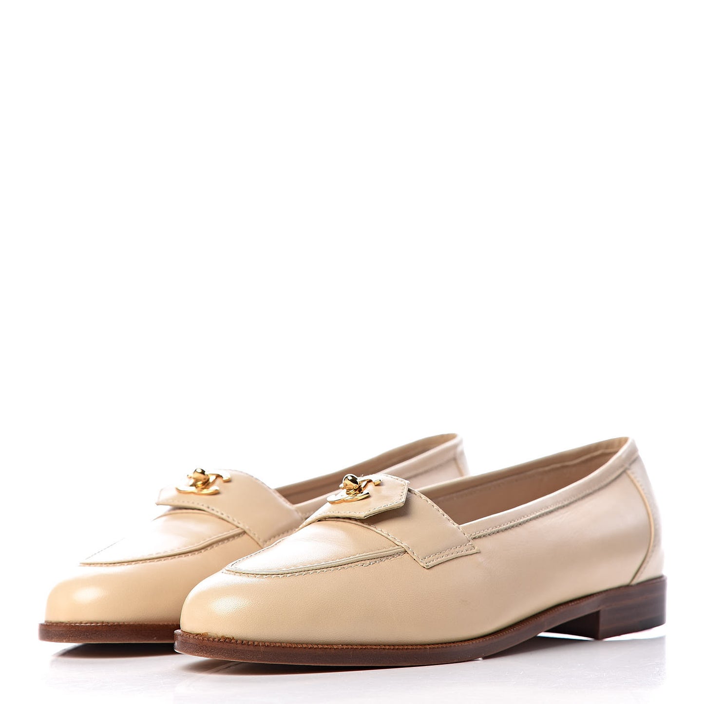 Lambskin CC Turnlock Loafers 37.5 Biege