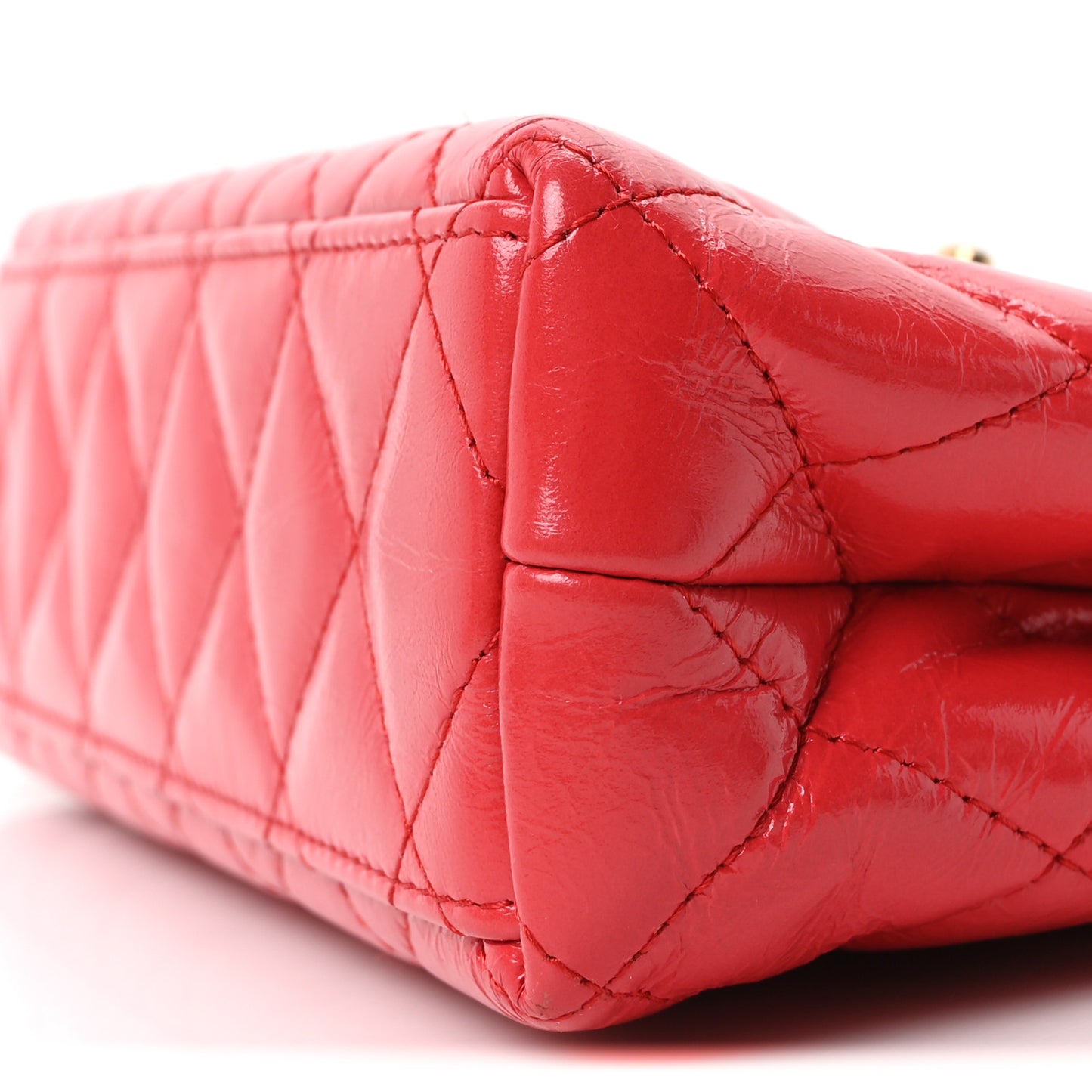 Shiny Aged Calfskin Quilted Nano Kelly Shopper Red