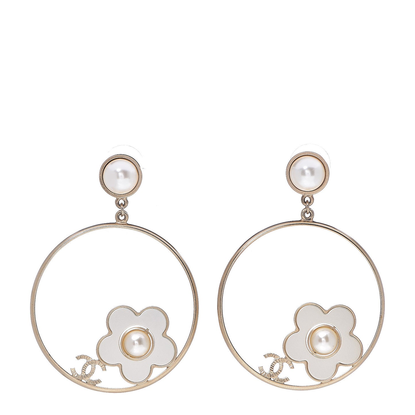 Pearl CC Camellia Hoop Earrings Gold