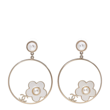 Chanel Pearl CC Camellia Hoop Earrings Gold 1 of 4