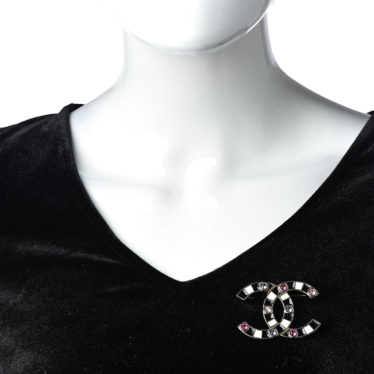 Crystal Enamel Stripe CC Brooch Black Gold