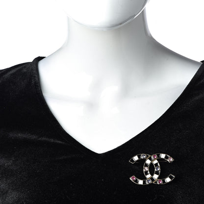 Chanel Crystal Enamel Stripe CC Brooch Black Gold 2 of 4