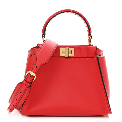 Fendi Vitello Seta Canvas FF Embroidered Mini Peekaboo Iconic Satchel Rosso Cardinale Multicolor 1 of 9