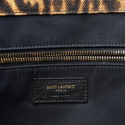 Saint Laurent Canvas Calfskin Leopard Print Rive Gauche Noe Tote Natural Black 5 of 9