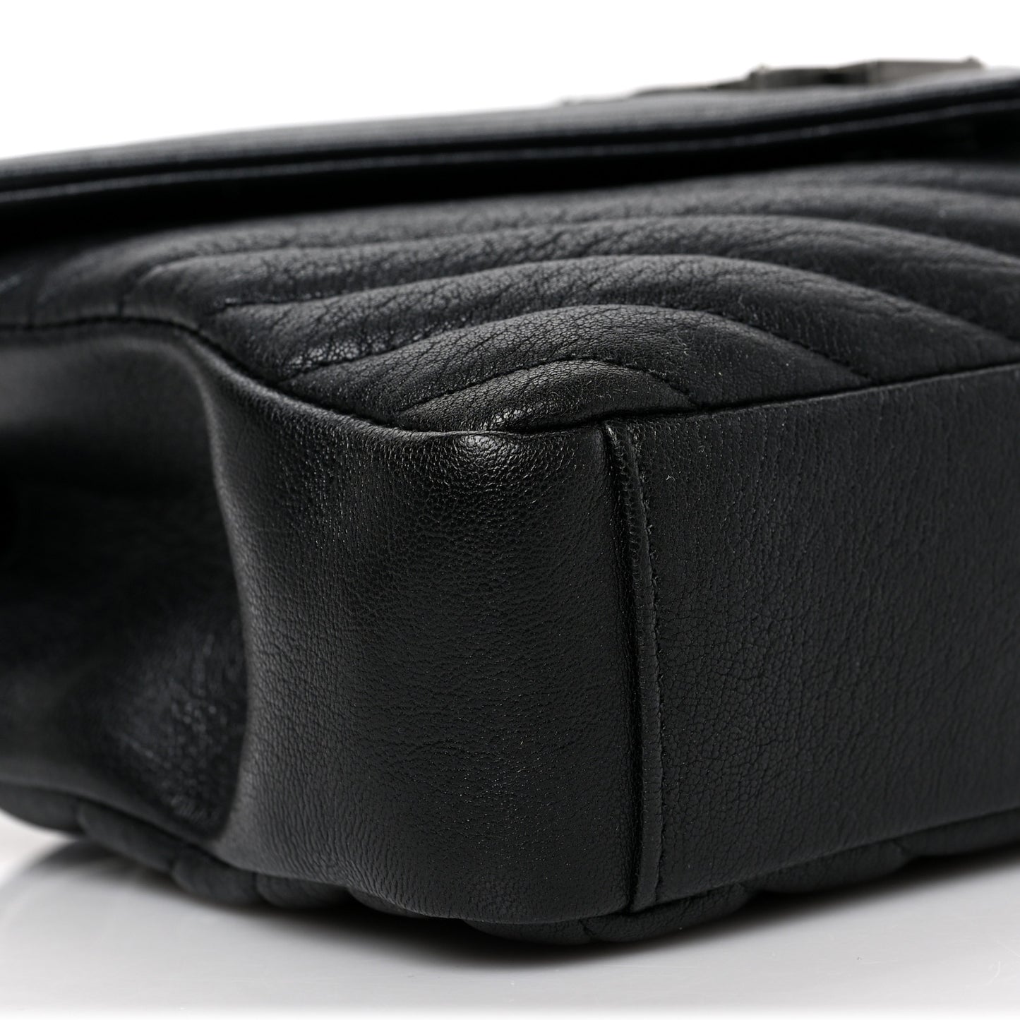 Sheepskin Matelasse Chevron Monogram Medium College Bag Black
