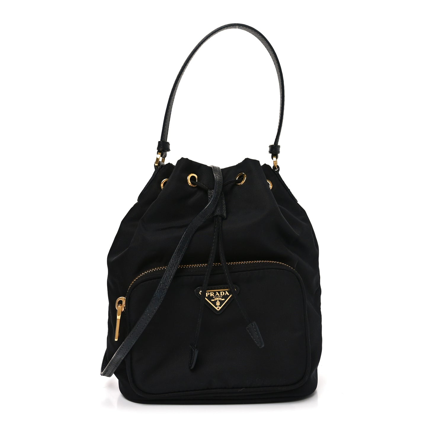 Saffiano Tessuto Nylon Mini Bucket Crossbody Bag Black