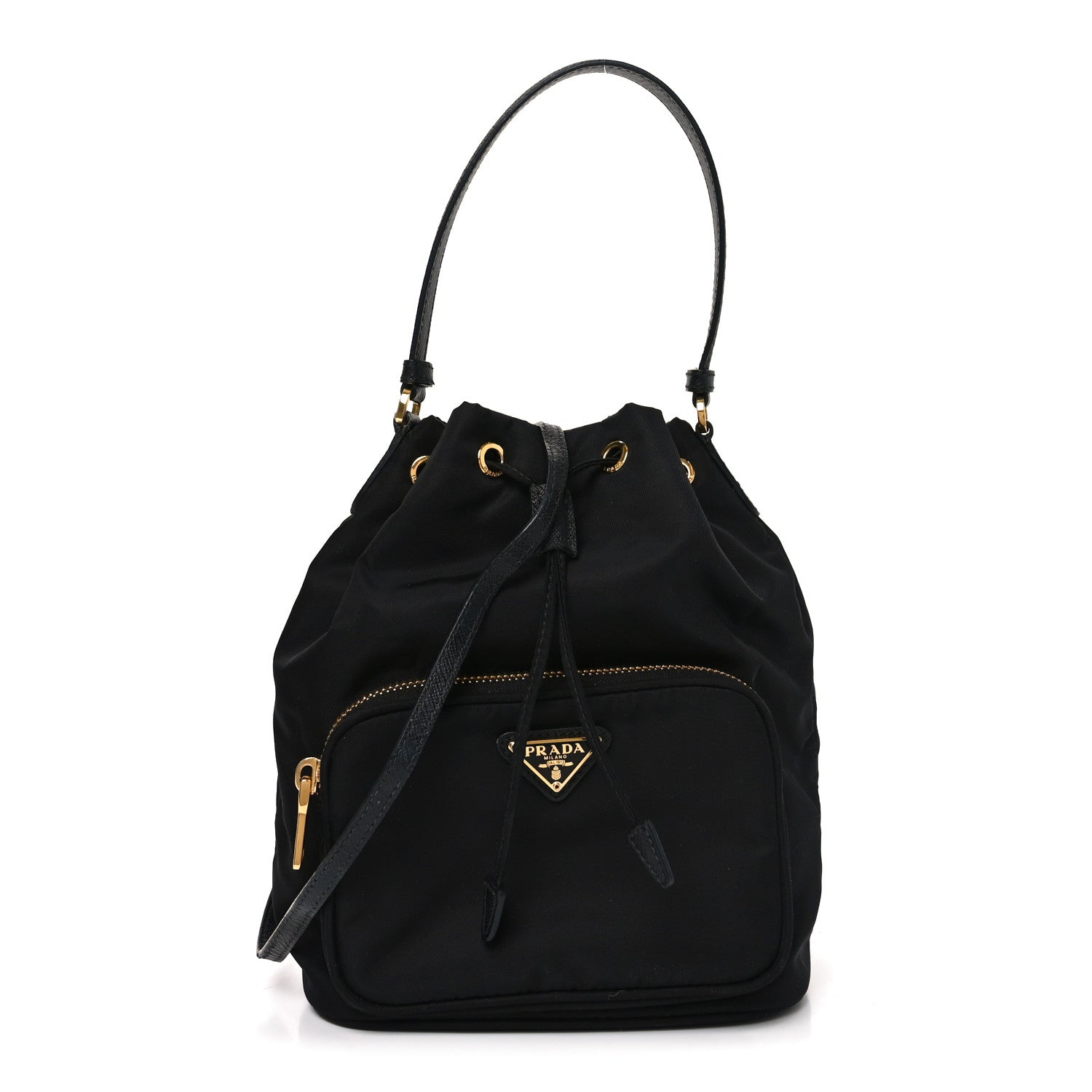 Prada Saffiano Tessuto Nylon Mini Bucket Crossbody Bag Black 1 of 9