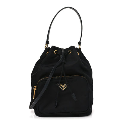 Prada Saffiano Tessuto Nylon Mini Bucket Crossbody Bag Black 1 of 9