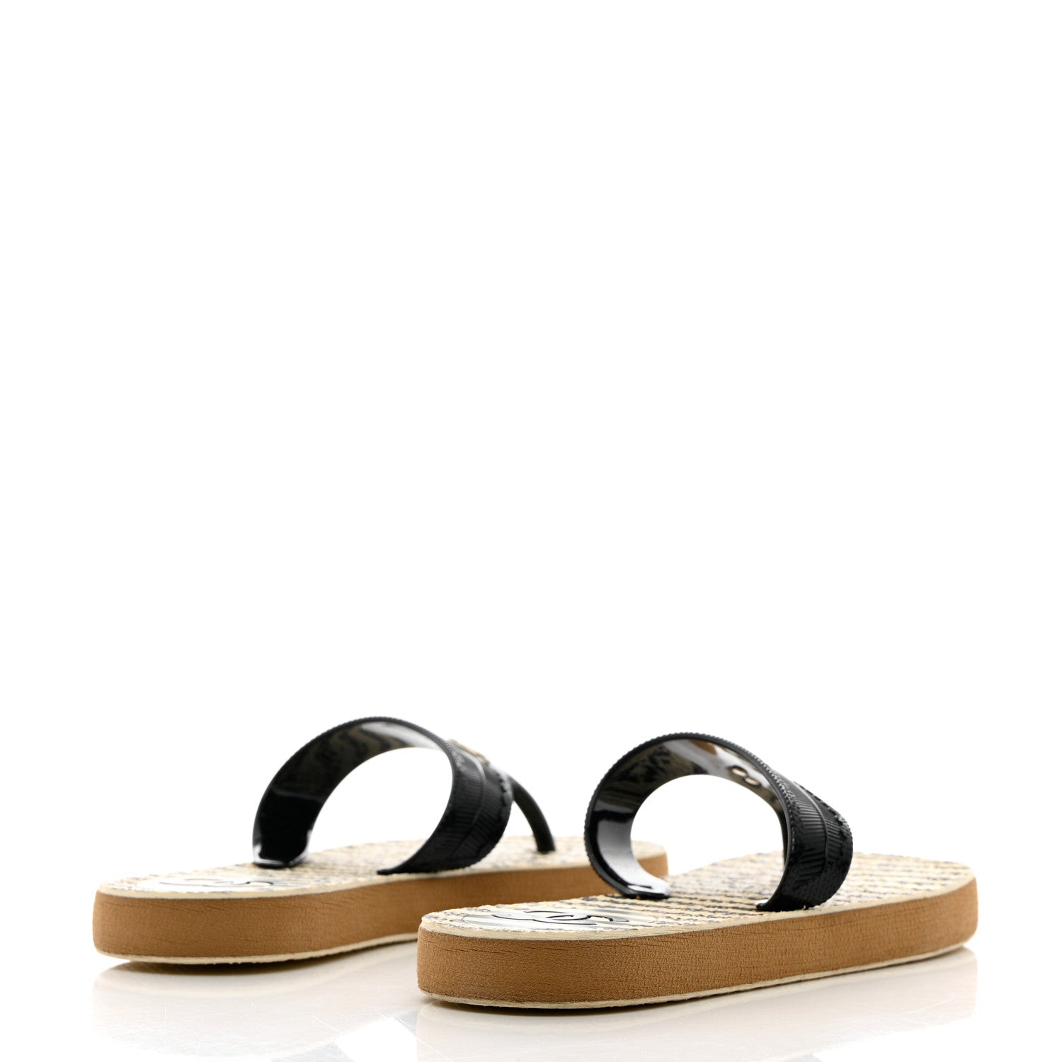 Chanel Rubber Striped Thong Sandals 37 Black White 4 of 9