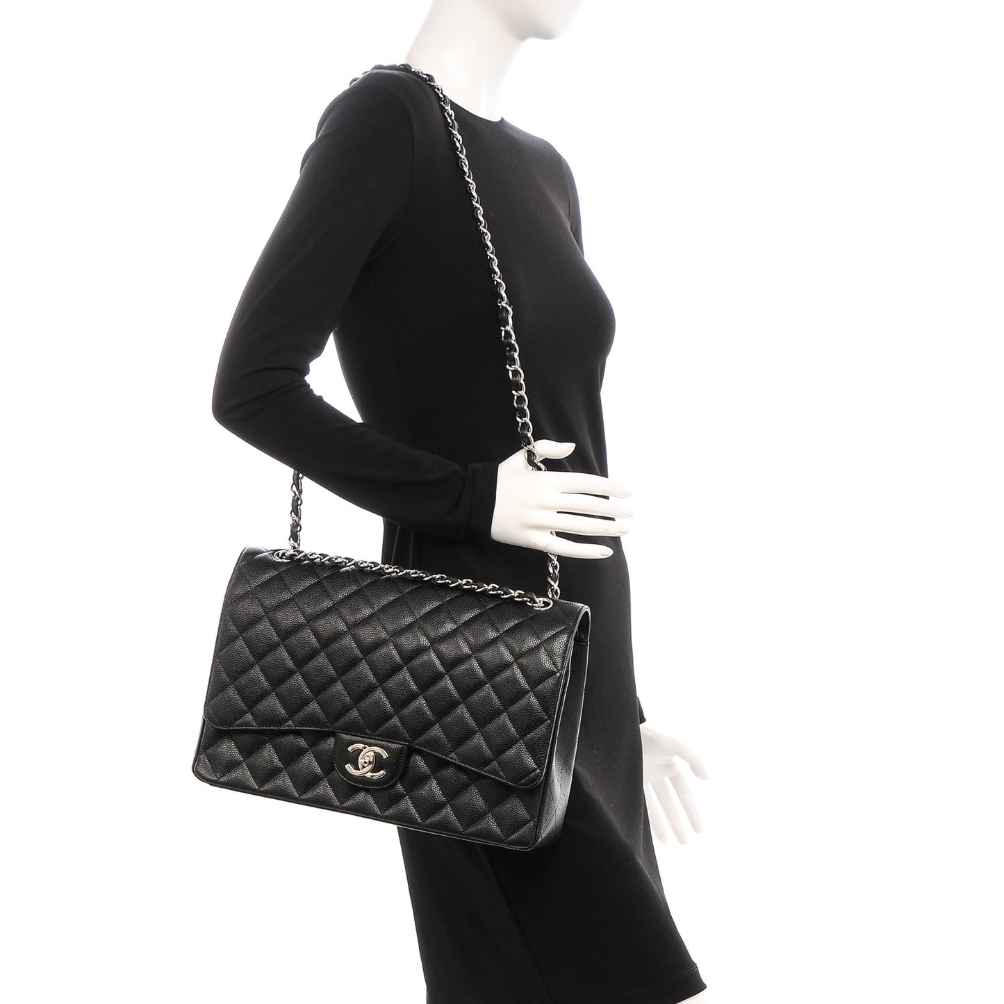 Caviar Quilted Maxi Double Flap Black