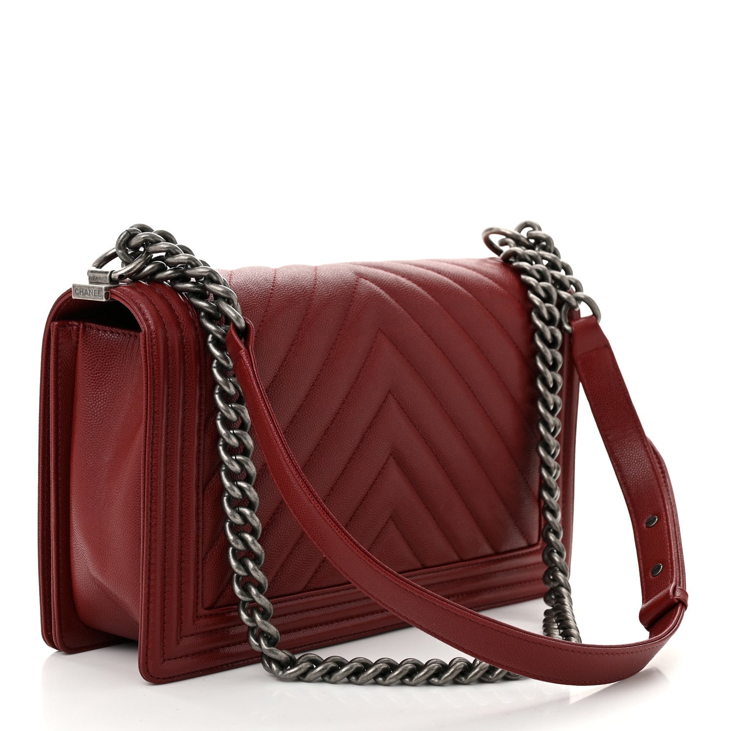 Chanel Caviar Chevron Quilted New Medium Boy Flap Red 3 of 10