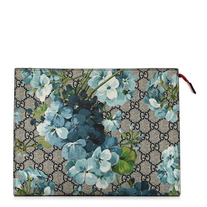 Gucci GG Supreme Monogram Blooms Large Cosmetic Case Beige Blue Navy Hibiscus Red 1 of 11