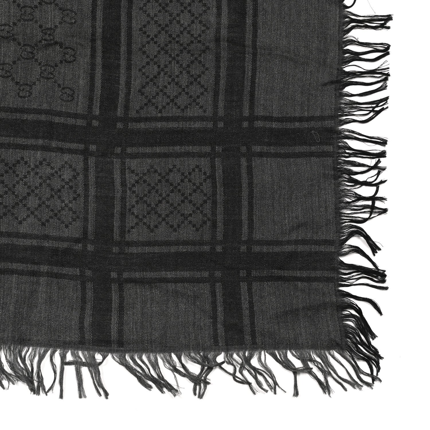 Gucci Wool Silk Diamante Monogram Shawl Grey 2 of 4