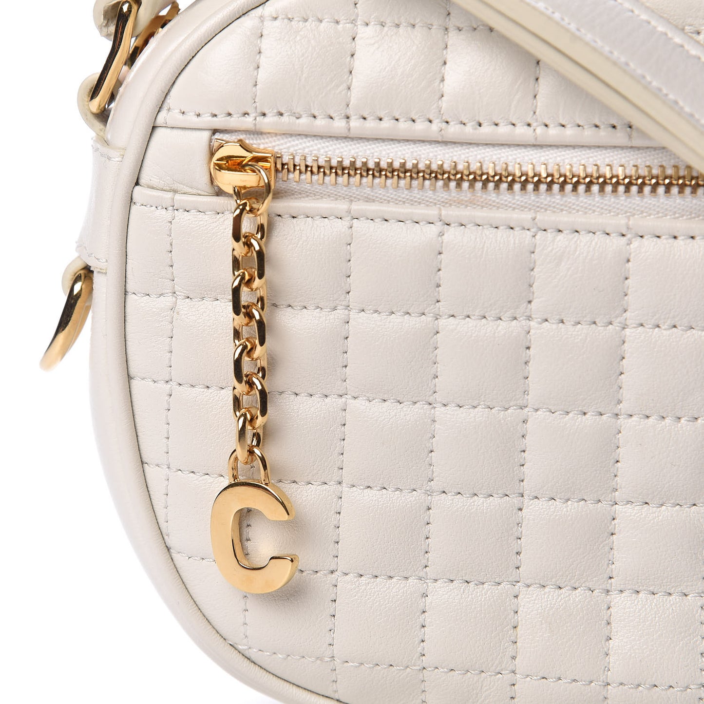 Calfskin Quilted Small C Charm Bag White