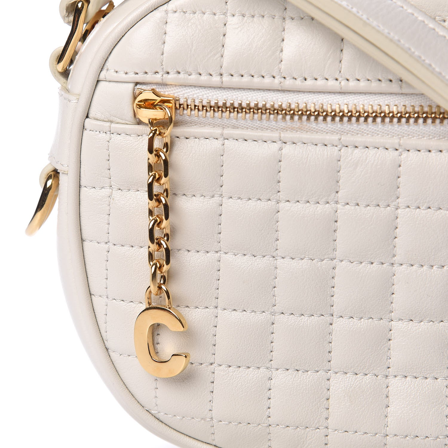 Celine Calfskin Quilted Small C Charm Bag White 9 of 11