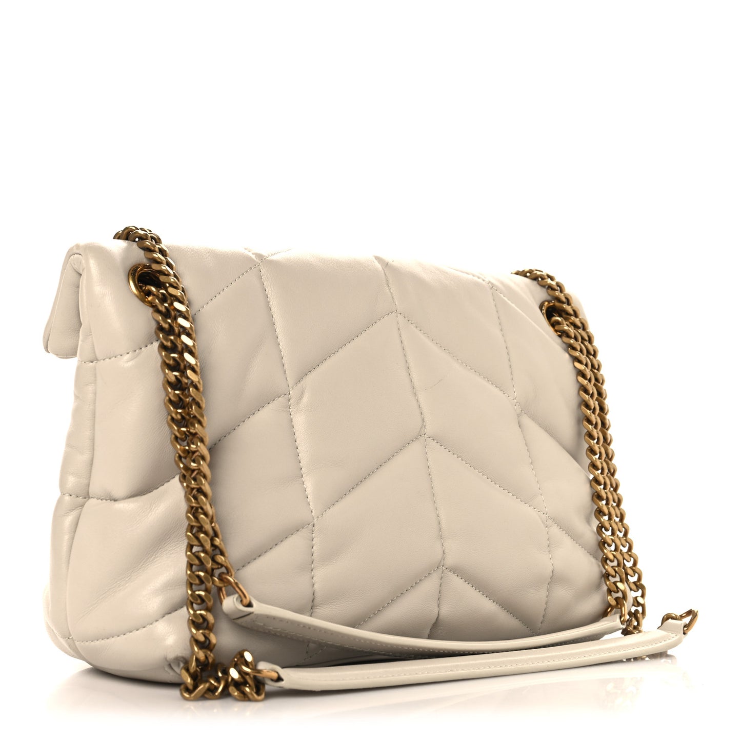 Lambskin Quilted Small Loulou Puffer Monogram Chain Satchel Blanc Vintage