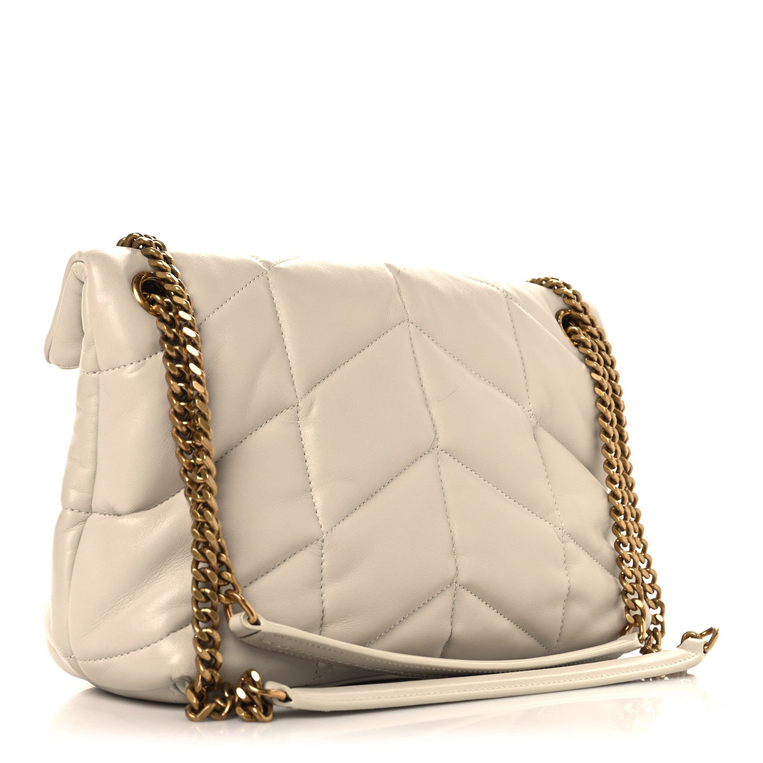 Saint Laurent Lambskin Quilted Small Loulou Puffer Monogram Chain Satchel Blanc Vintage 3 of 14