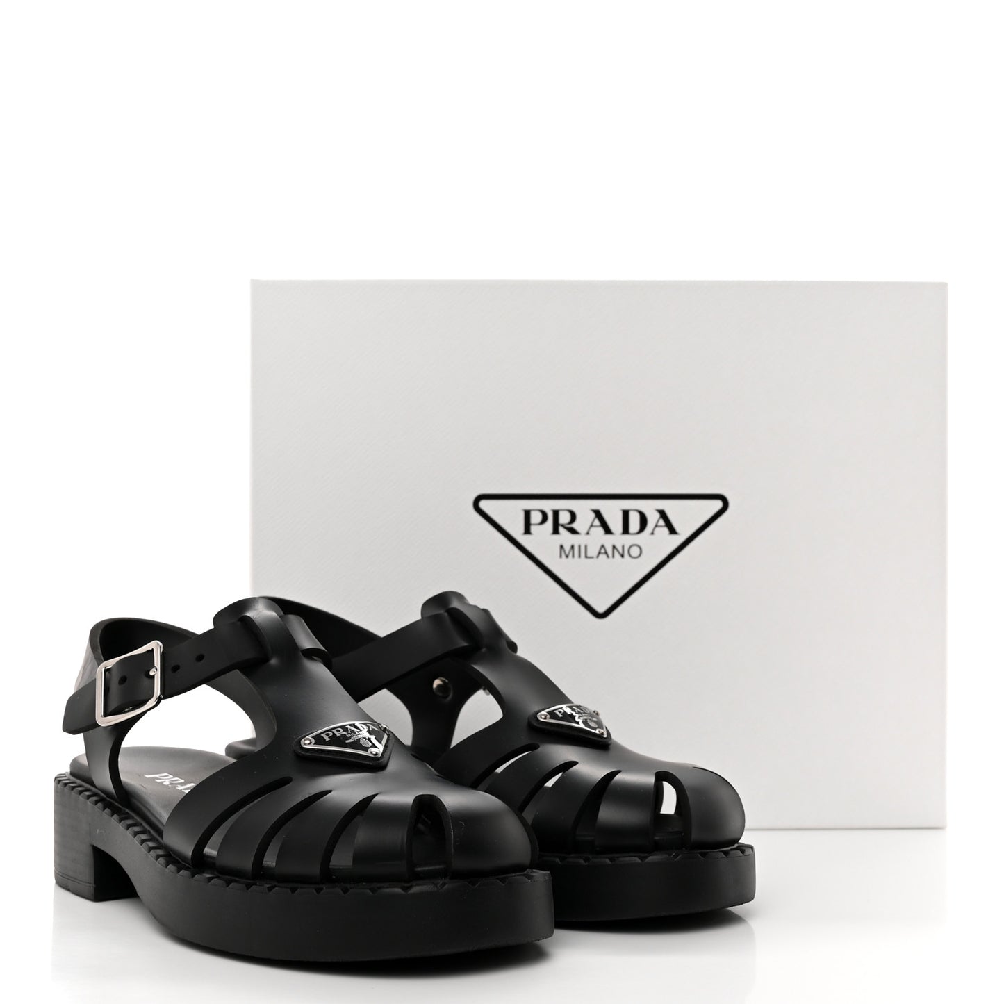 Foam Rubber Metal Triangle Logo 50mm Cage Sandals 38 Black