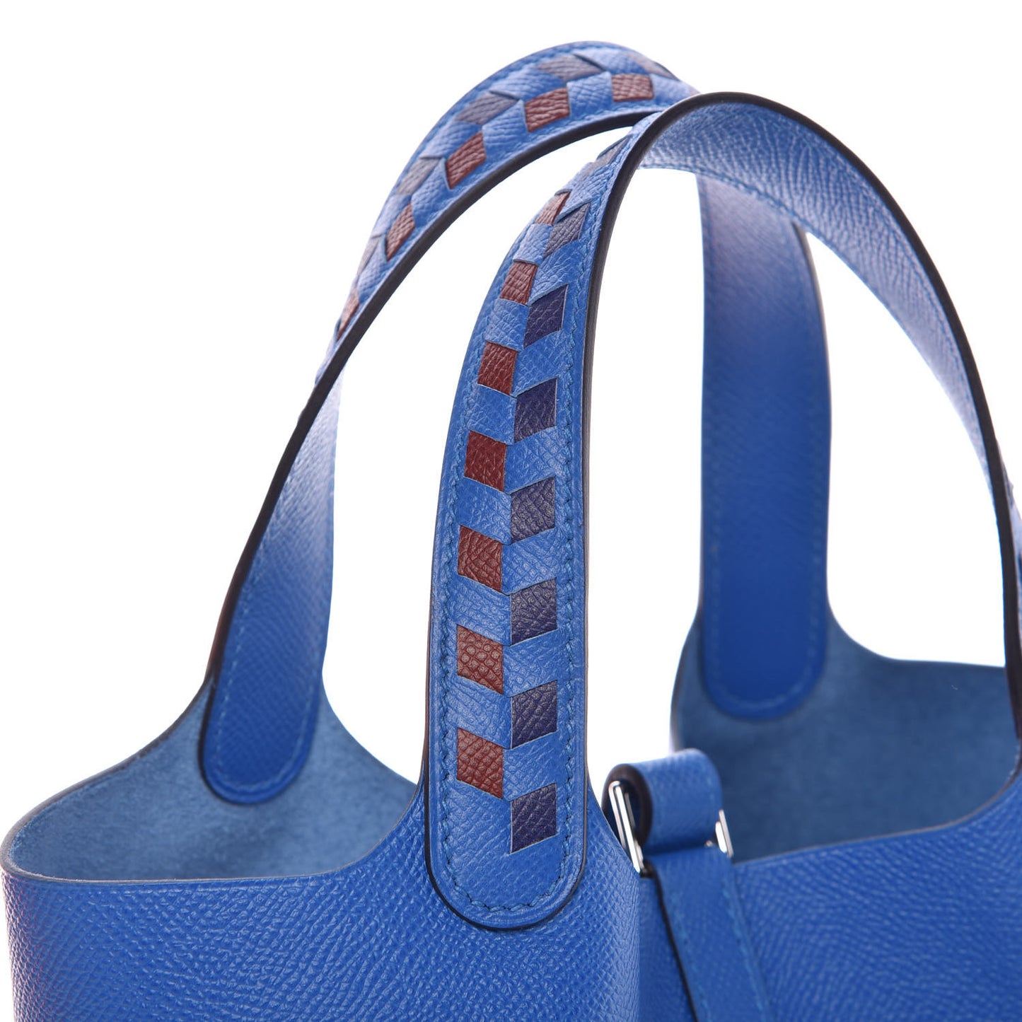 Epsom Tressage De Cuir Picotin Lock 18 PM Bleu Zellige Bleu Encre Rouge