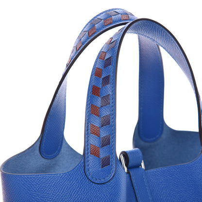 Hermes Epsom Tressage De Cuir Picotin Lock 18 PM Bleu Zellige Bleu Encre Rouge 8 of 9