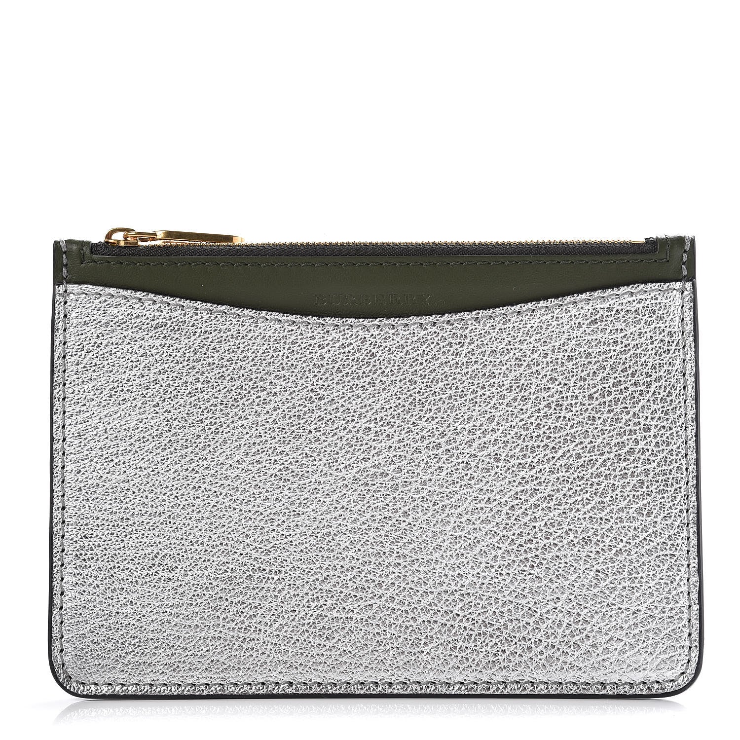 Burberry Metallic Hayes Goatskin D-Ring Zipper Coin Pouch Silver 1 of 8