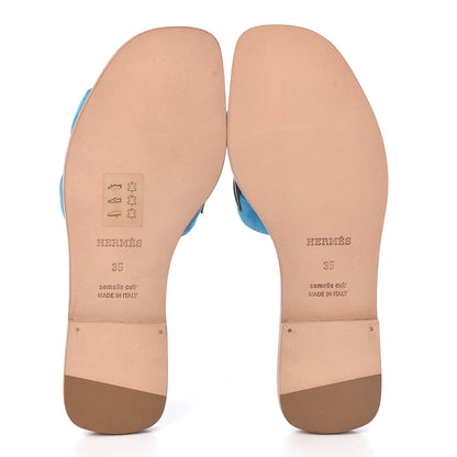 Hermes Suede Goatskin Nappa Oran Laurier Sandals 35 Bleu Thalassa Khaki 5 of 8