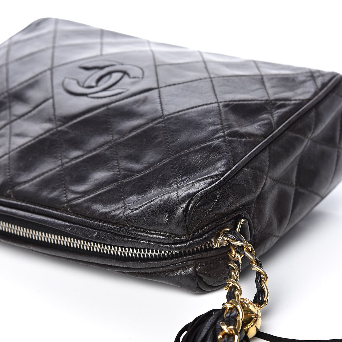 Lambskin Quilted CC Tassel Camera Case Black