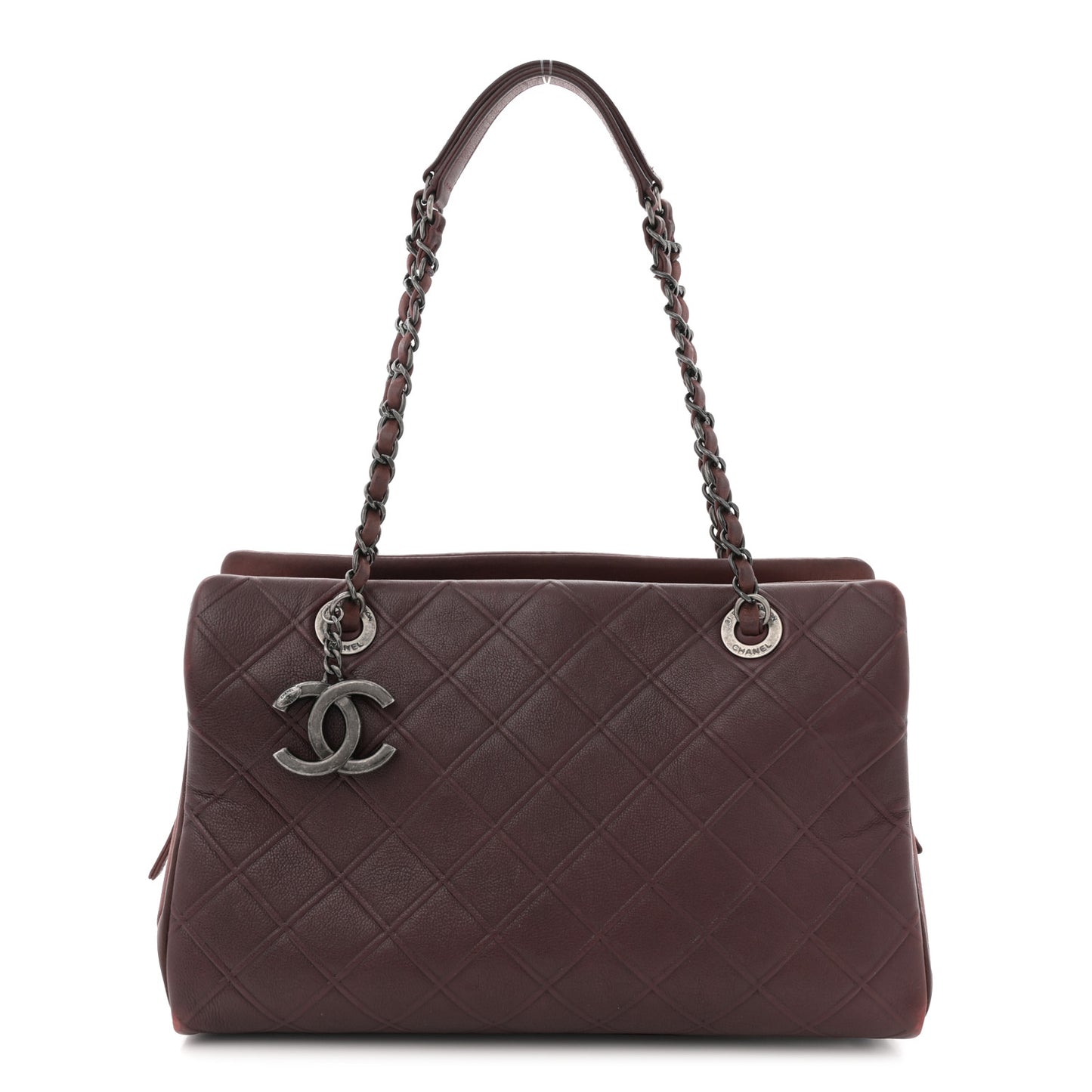Calfskin Quilted Tote Burgundy