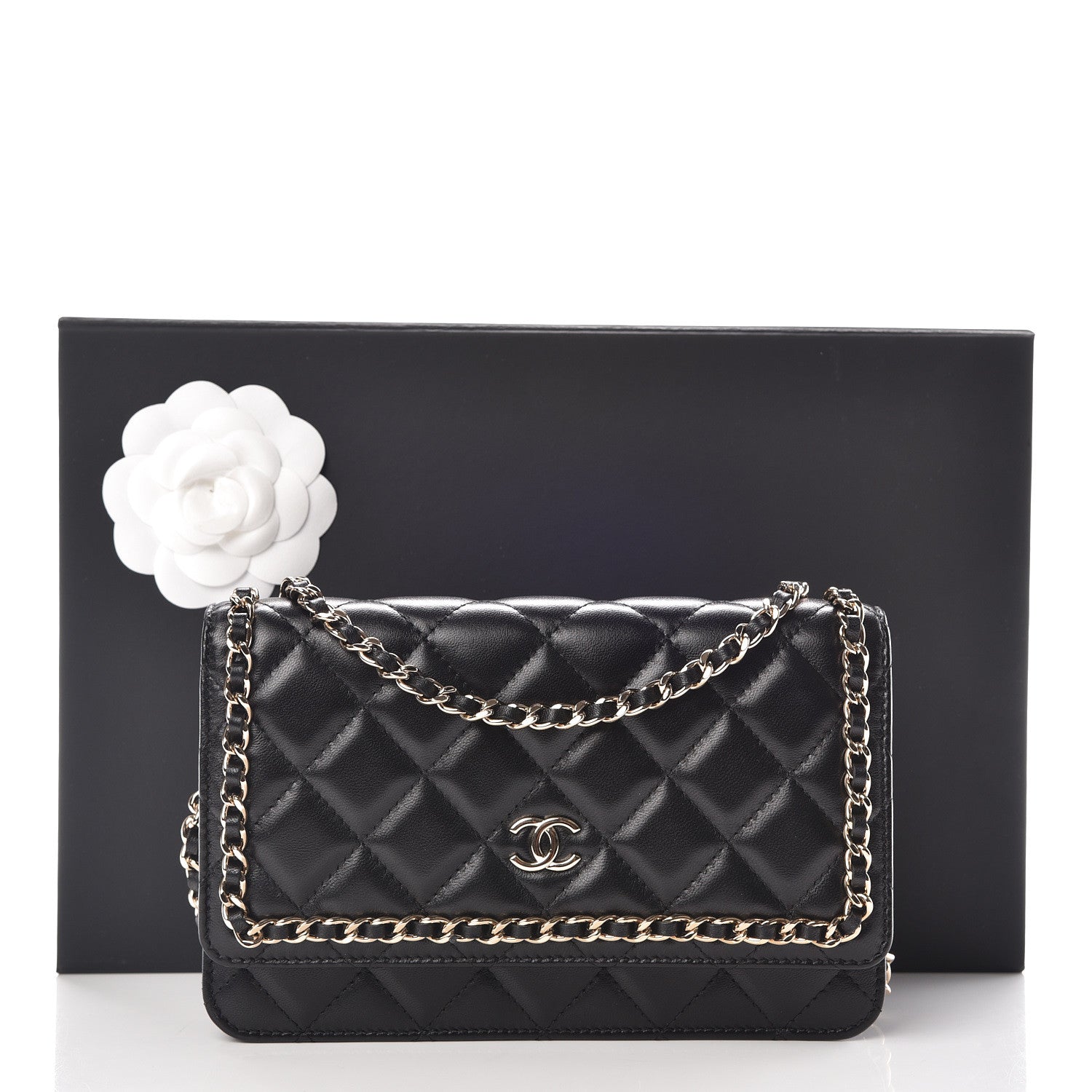 Chanel Lambskin Quilted Chain Around Wallet On Chain WOC Black 11 of 11