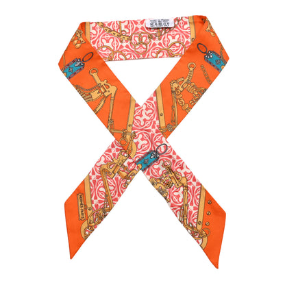 Hermes Silk Mors Et Gourmettes Remix Twilly Orange Saumon Canard 1 of 6