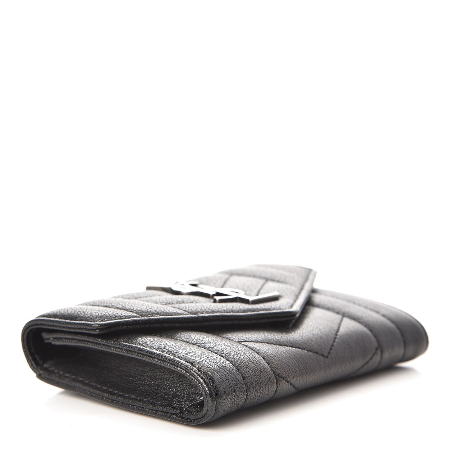 Lambskin Mixed Matelasse Chevron Small Monogram Envelope Wallet Black