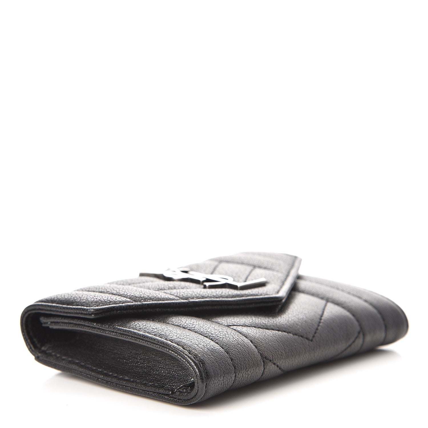 Saint Laurent Lambskin Mixed Matelasse Chevron Small Monogram Envelope Wallet Black 4 of 7
