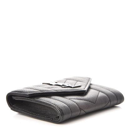 Saint Laurent Lambskin Mixed Matelasse Chevron Small Monogram Envelope Wallet Black 4 of 7