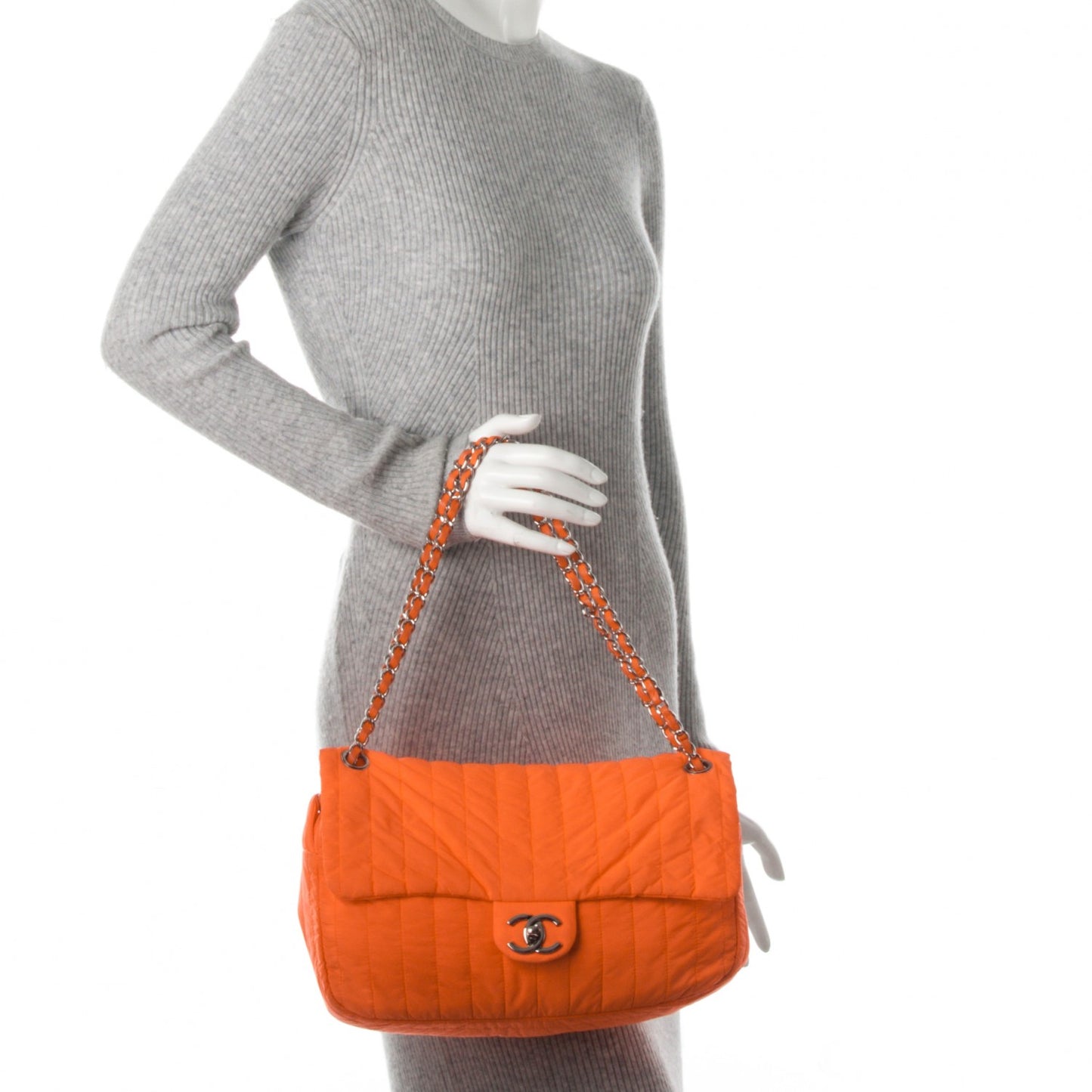 Nylon Vertical Quilted Jumbo Flap Orange