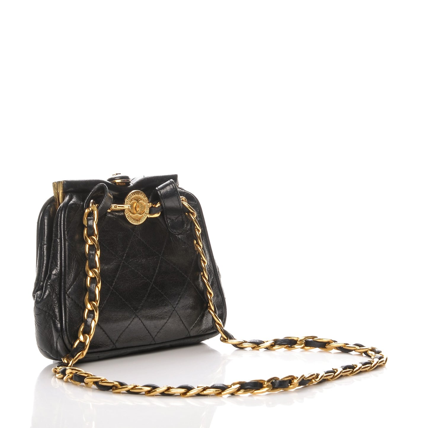 Lambskin Framed Waist Chain Belt Bag Black