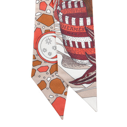 Hermes Silk La Danse Des Amazones Twilly Beige Corail Brun 2 of 4