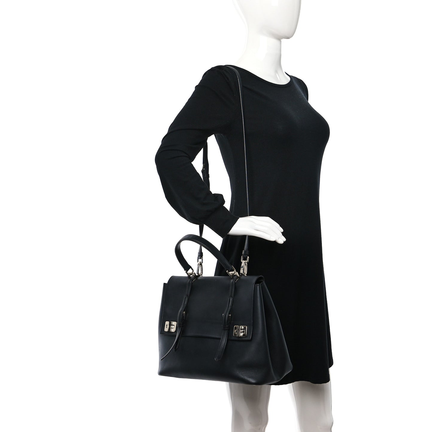 Saffiano Cuir Convertible Top Handle Tote Black