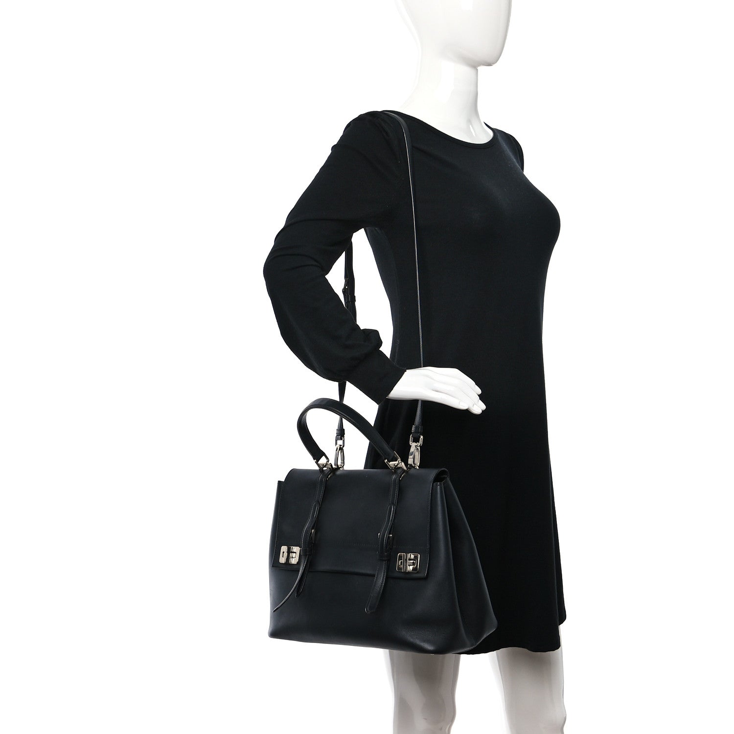Prada Saffiano Cuir Convertible Top Handle Tote Black 2 of 9