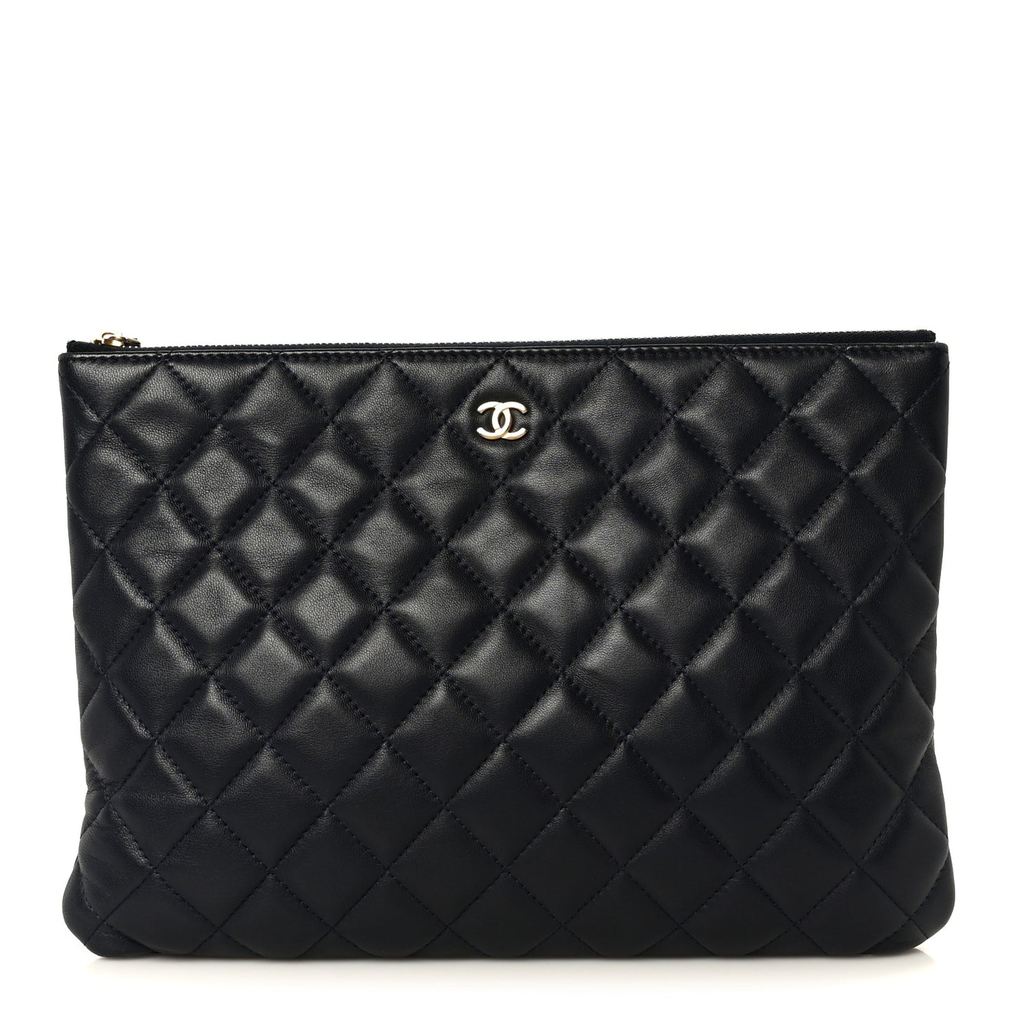 Lambskin Quilted Medium Cosmetic Case Navy Blue
