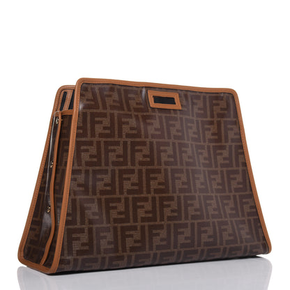 Fendi Glazed Fabric Vitello Century FF 1974 Stamp Patch Medium Peekaboo Defender Cover Mogano Panna Caramello 3 of 12