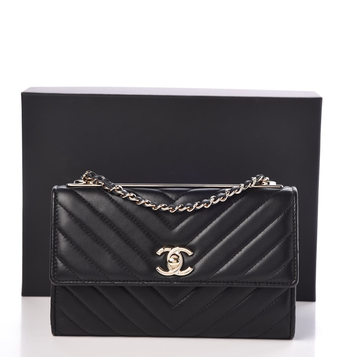 Chanel Lambskin Chevron Quilted Trendy CC Wallet On Chain WOC Black 9 of 9
