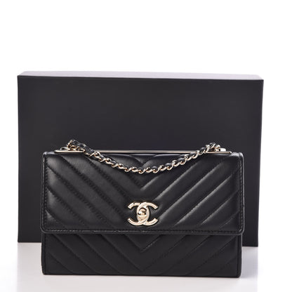 Chanel Lambskin Chevron Quilted Trendy CC Wallet On Chain WOC Black 9 of 9