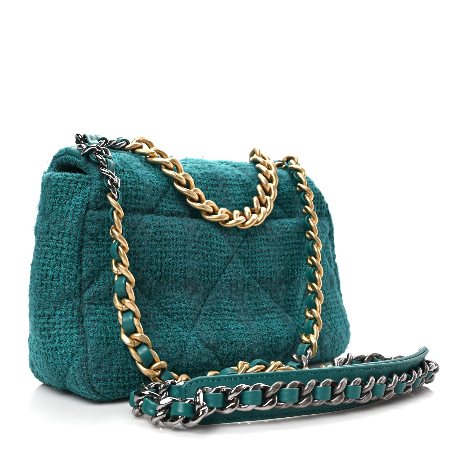 Chanel Tweed Quilted Medium Chanel 19 Flap Green 3 of 9