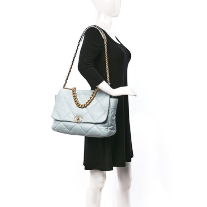 Chanel Goatskin Quilted Maxi Chanel 19 Flap Light Blue 2 of 12