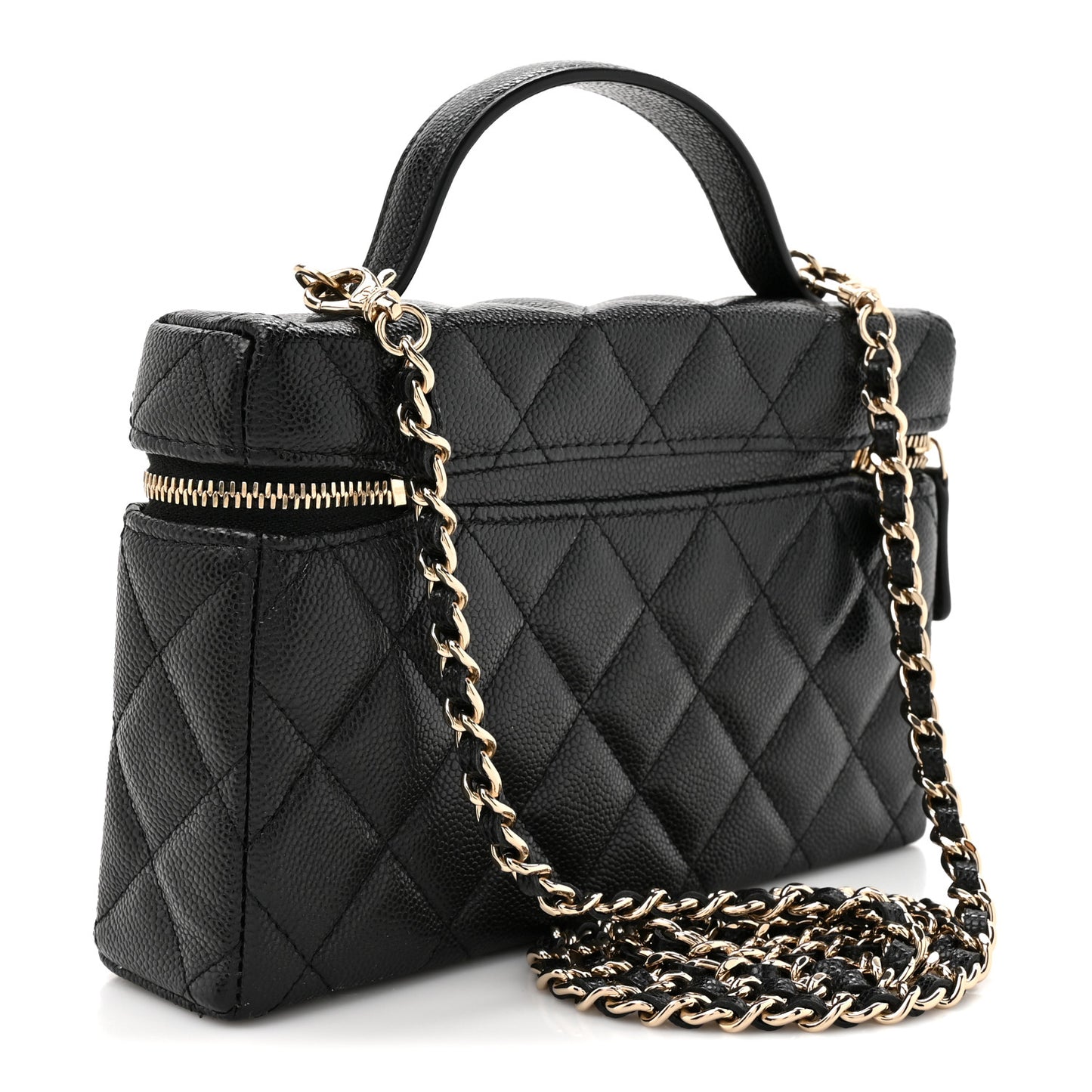 Caviar Quilted Top Handle Slim Vanity With Chain Black