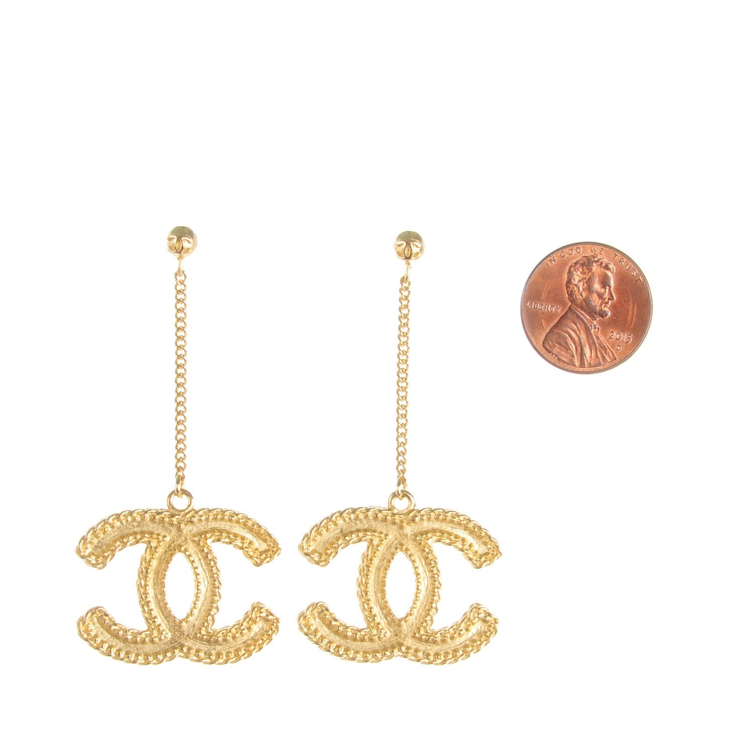 Chanel CC Drop Earrings Matte Gold 2 of 5