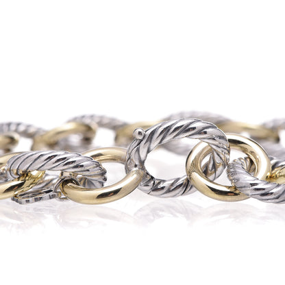 David Yurman Sterling Silver 18K Yellow Gold 12mm Large Oval Link Bracelet 4 of 5