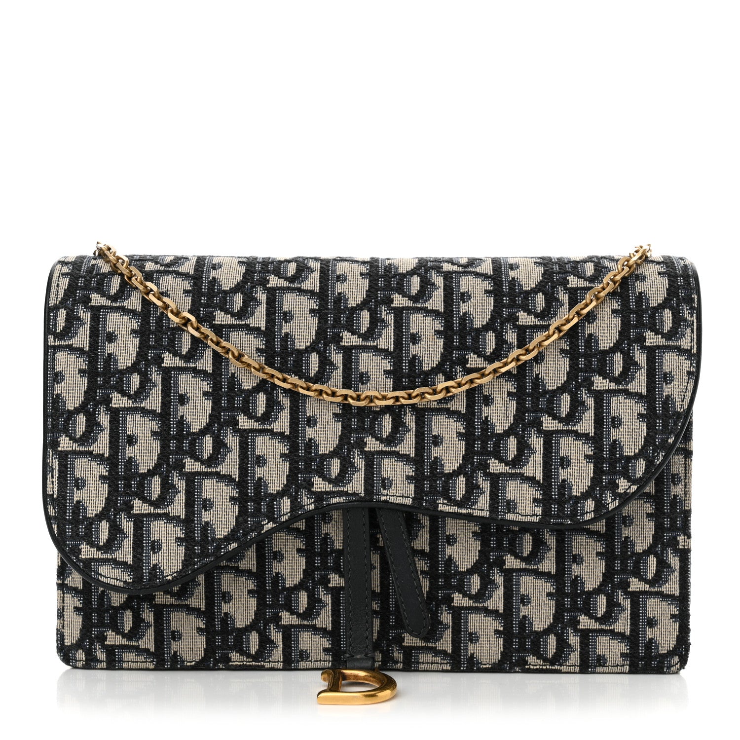 Christian Dior Oblique Saddle Chain Pouch Blue 1 of 12